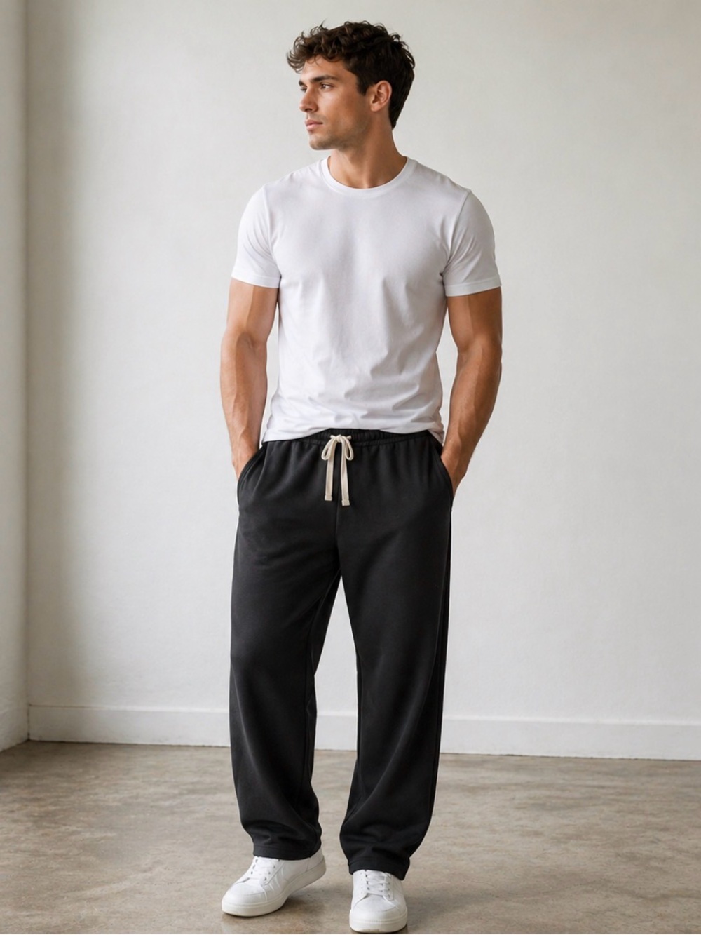 Men's Black Sweatpants with Contrast Drawstring Size XXL NWOT
